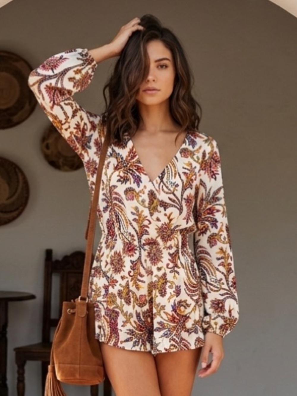 Show Me Your MUMU Romper V Neck Red Yellow Blue Crossover Size Medium